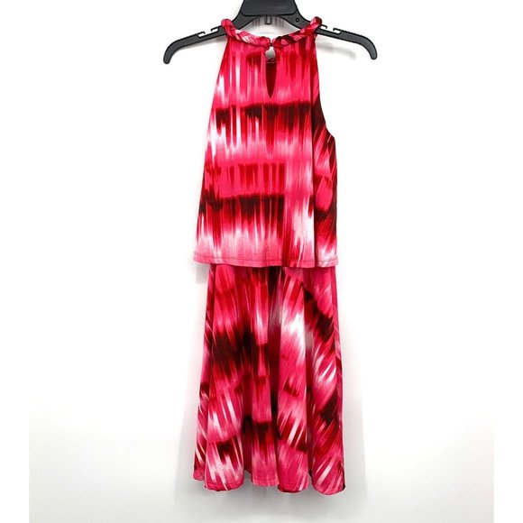 Maggy London Dress Pink Abstract Braided Halter Neck Sleeveless Tiered - Picture 7 of 10